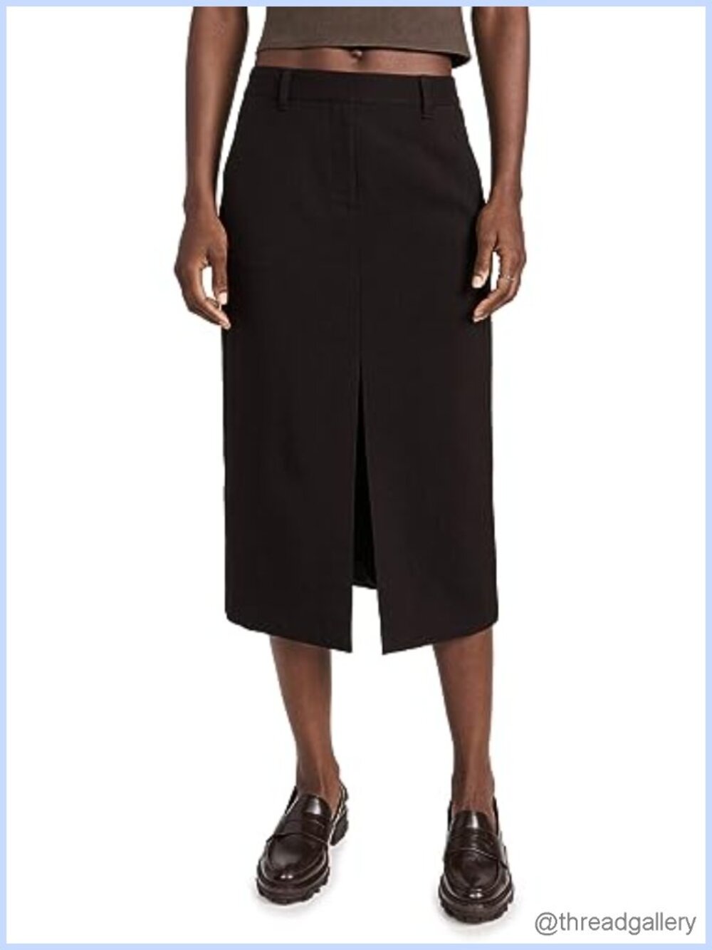 Textured Wool Midi Trouser Skirt with Front Slit and Trouser Details